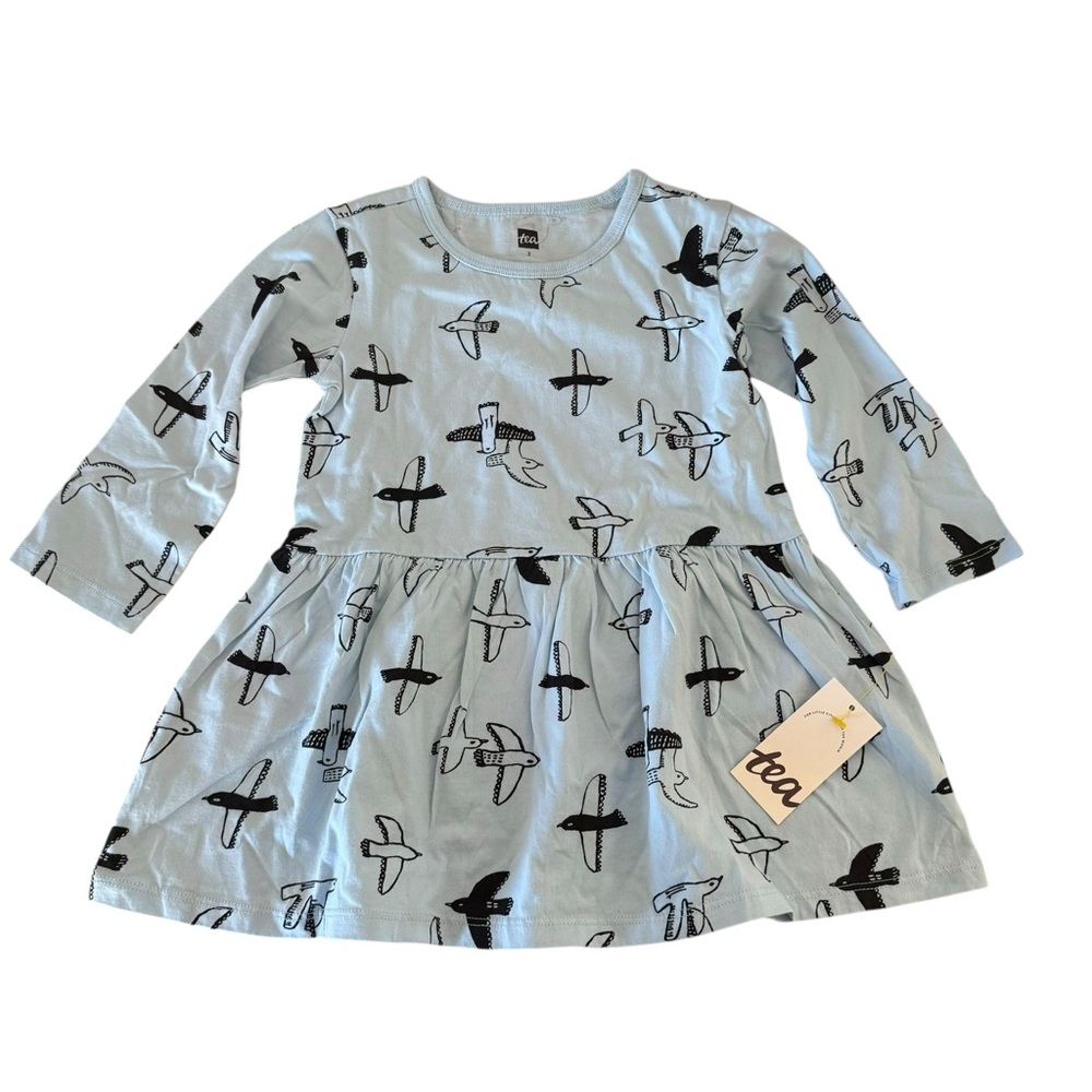 Tea Collection Light Blue and Black Airplane Print Casual Dress